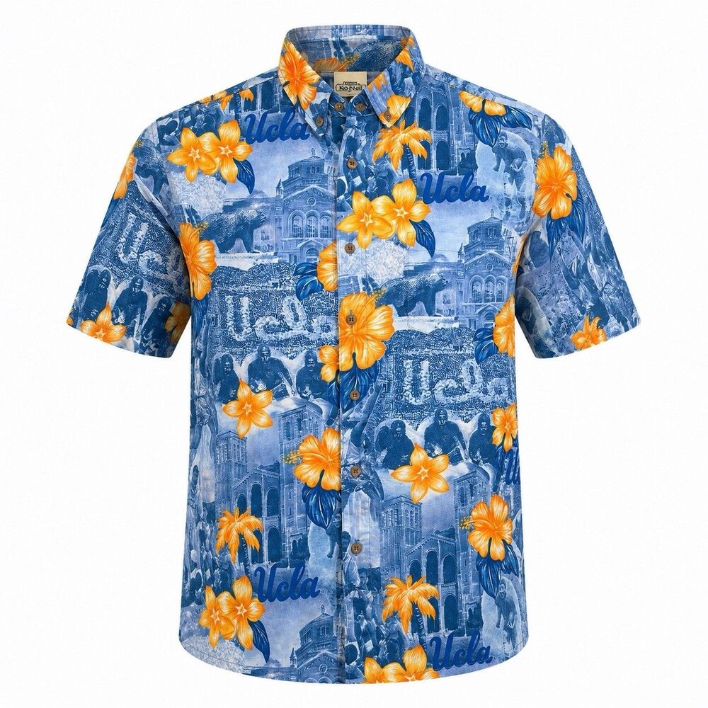 Vtg Ke Nui Hawaii UCLA Bruins Hawaiian Shirt Mens L USA Cotton Football Floral